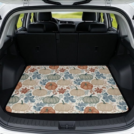 SEANATIVE Heavy Duty Car Trunk Mat All Weather Cargo Liner Universal Fit Truck Trunk Mat Non-Slip Backing Washable Auto Interior for Autumn Fall Decor, Pumpkin Print