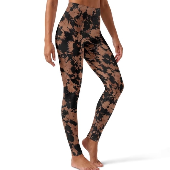 SEANATIVE High Waisted Leggings for Women Brown Black Tie-dye, 3XL