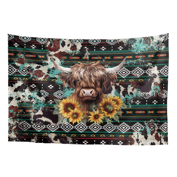 SEANATIVE Highland Cow Sunflower Tapestry Aztec Ethnic Tapestry for Bedroom Small Wall Hanging Tapestry for Office Decor Mini Tapestry for Cafe Small Tapestry for Gallery Wall Displays
