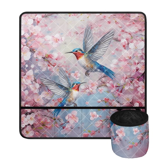 SEANATIVE Hummingbird Sewing Machine Mat with Pokets for Storage Cherry Blossom Non Slip Sewing Machine Table Mats to Reduce Vibration Movement