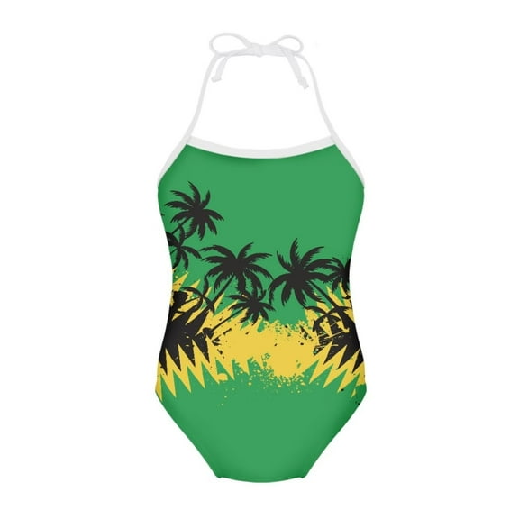 SEANATIVE Jamaica Flag Kids Swimsuit One Piece Quick Dry Coco Trees Kids Beach Swimwear Girls Soft Beach Bathing Suit Girls Monokini Size 5-6 Y