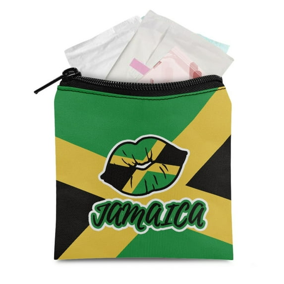 SEANATIVE Jamaica Flag Sanitary Napkin Storage Bag Kiss Lip Feminine Care Period Bags for Teen Girls Portable Menstrual Pad Pouch Washable Mini Storage Bag