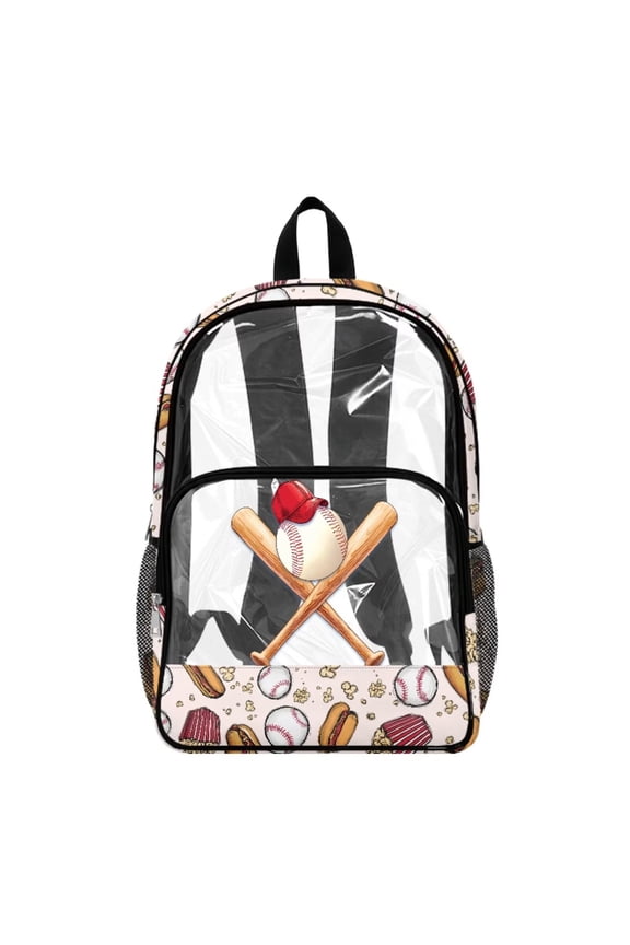 Kids Clear Backpack for Girls Boys Transparent See Through School Bookbag Heavy Duty PVC Backpack for School Sport Stadium Travel Security, Baseball Pattern