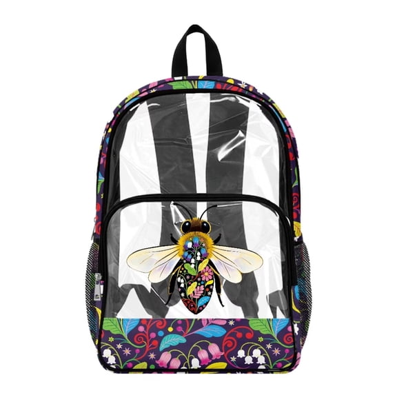 SEANATIVE Kids Clear Backpack PVC Transparent Backpacks See Through School Bookbag Colorful Flower Pattern Lightweight Travel Clear Bag School Supplies for Boys Girls, Floral Bee Print