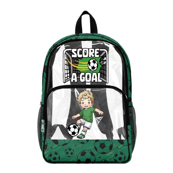 SEANATIVE Kids Clear Backpacks Transparent Bookbag See Through School Bag Daypack PVC Backpack Clear Bag for Stadium Events College Concerts Sport Work, Cartoon Boy Soccer Green