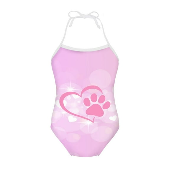 SEANATIVE Kids Lace Up Swimsuit One Piece Cool Glitter Heart Paw Bikini Bathing Suit Size 1-2 Years Quick Dry Beach Swimwear for Vacation
