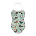thumbnail image 1 of SEANATIVE Kids One Piece Swimwear for Girls Size 3-4 T Comfortable Lace Up Bathing Suit Casual Dachshund Flowers Girls Bikini Swimsuit, 1 of 5