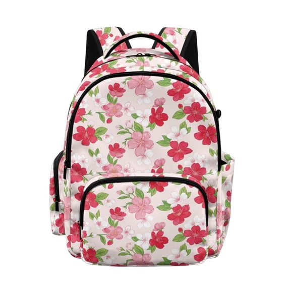 SEANATIVE Kids' School Backpack 17 Inch Large Capacity School Bag Book Bag Adjustable Shoulder Straps Casual Daypack for Elementary Middle School Boys Girls, Flower Pink Red