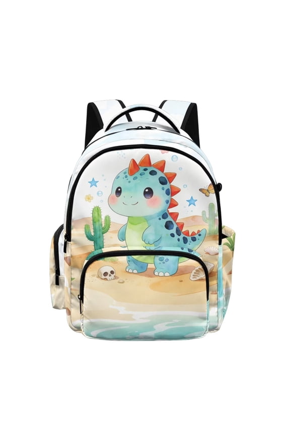 Kids School Backpack Large Capacity School Bag Bookbag with Front Pocket & Side Pockets, Adjustable Padded Straps for Boys Girls Teens, Cartoon Dinosaur Skull Cactus