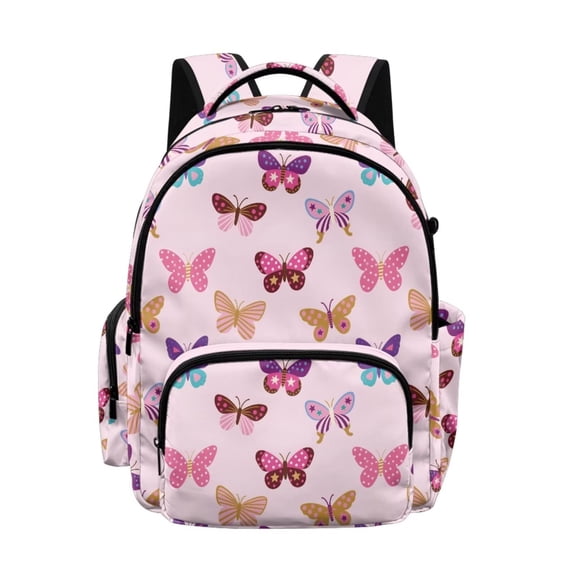 SEANATIVE Kids School Backpack Large Capacity School Bag Bookbag Rucksack with Front Pocket & Side Pockets, Adjustable Padded Straps for Boys Girls Teens, Butterfly Pink