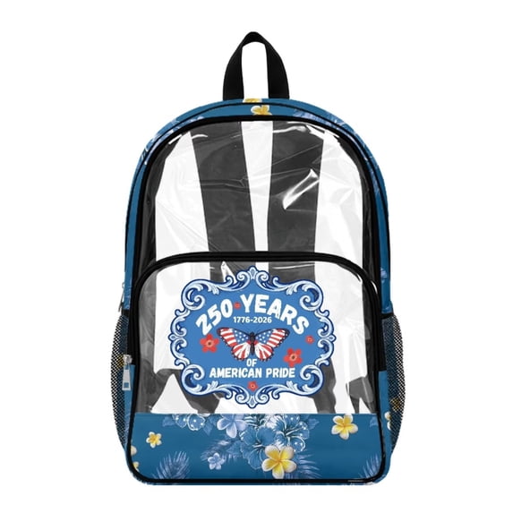 SEANATIVE Kids See Through Backpack Clear Transparent Bag School Bookbag Stylish Daypack PVC Rucksacks for Elementary Middle High School Student, American Flag Butterfly 1776-2026 250 Years