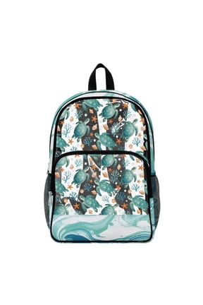 Kids Transparent Backpack Large Capacity Clear Bookbag See Through School Bag Heavy Duty PVC Backpack for Preschool Elementary Students, Sea Turtle Sea Shell Coral Green