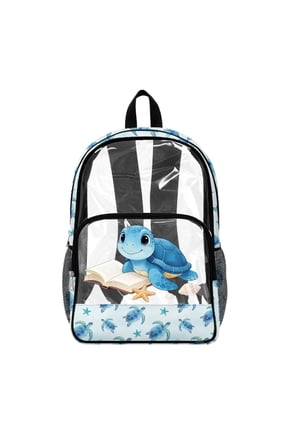 Kids Transparent Backpack Large Capacity Clear Bookbag See Through School Bag Heavy Duty PVC Backpack for Preschool Elementary Students, Sea Turtle Seashell Starfish Book Blue
