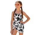 thumbnail image 1 of SEANATIVE Kids Two Piece Swimsuit Set with Swimwear & Mesh Cover-up Skirt, Teen Girls Bathing Suits Cut Out One Shoulder Design, Size 11-12 Years Old, Black Cow Print, 1 of 7