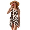 thumbnail image 1 of SEANATIVE Kids Two Piece Swimsuit Set with Swimwear & Mesh Cover-up Skirt, Teen Girls Bathing Suits Cut Out One Shoulder Design, Size 15-16 Years Old, Brown Cow Print Beige, 1 of 7