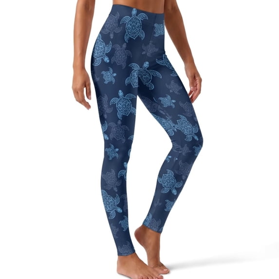 SEANATIVE Leggings for Women Workout Leggings Sea Turtle Navy Blue, S