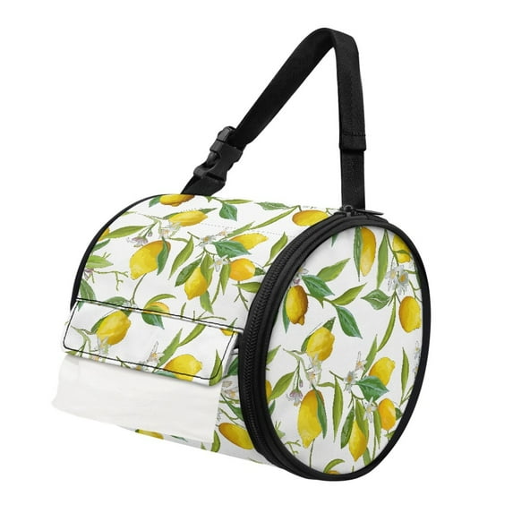SEANATIVE Lemon Round Paper Towel Storage Bag Flower Leaf Hanging Toilet Paper Holder for Home Kitchen Cat Proof Round Tissue Box Cover with Adjustable Strap Tissue Box Holder Home Decor