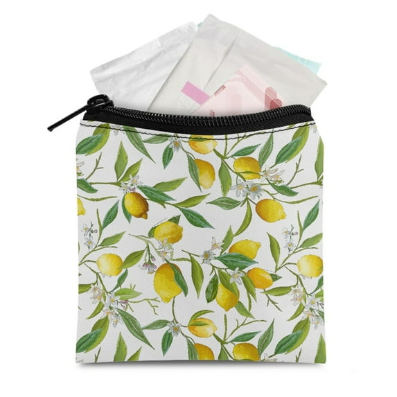 SEANATIVE Lemon Sanitary Napkin Storage Bag for Women Flower Leaf Mini Cosmetic Bag for Purse Period Kits for Girls 10-12 Tampon Bag for Purse with Zipper