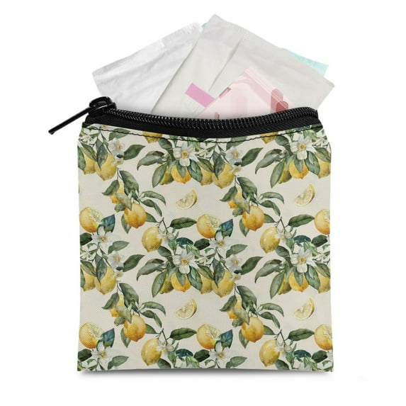 SEANATIVE Lemon Sanitary Napkin Storage Bag for Women Flower Leaves Period Pouches for Teen Girls Lightweight Sanitary Napkin Bag Small Cosmetic Travel Bag