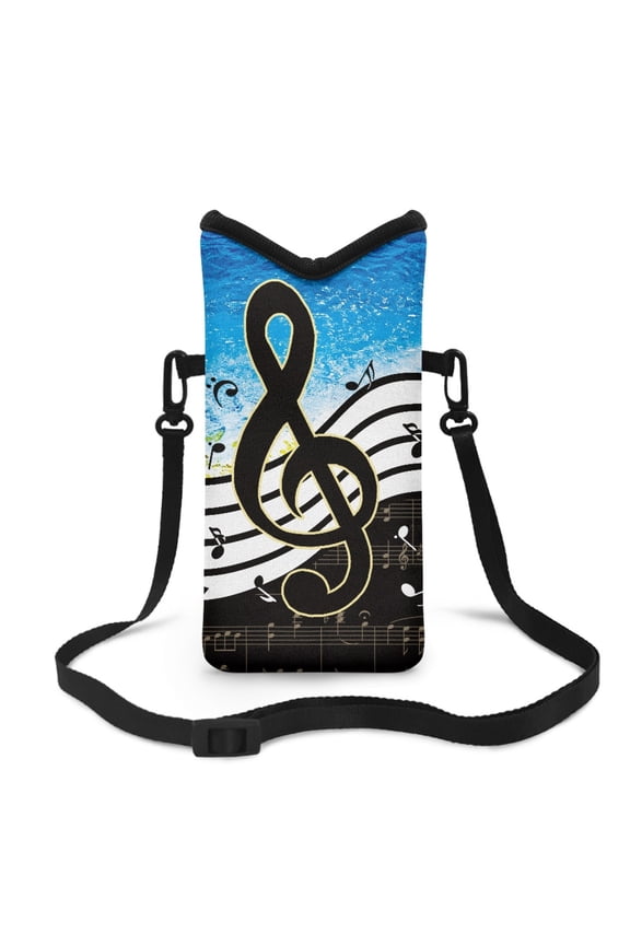 Lightweight Crossbody Cell Phone Purse with Shoulder Strap Water-Resistant Small Satchel Pouch for Cellphone, Keys, Lipstick, Cashes, Passport, Treble Clef Musical Note Pattern Blue