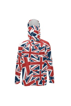 Long Sleeve Sun Protection Fishing Hoodie for Men, Fishing Hiking Running Shirts Athletic Outfits Lightweight Breathable Rash Guard for Summer Beach, S, Union Jack Pattern