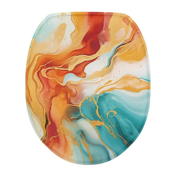 SEANATIVE Marble Stripes Toilet Seat Cover Orange Elongated Toilet Lid Covers Fall Toilet Seat Lid Cover Bathroom Dust Cover Holiday Accessories Home Decorations