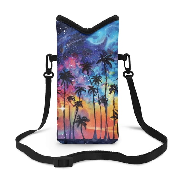 SEANATIVE Men Women Mini Cell Phone Bag Crossbody Bag Shockproof Universal Smart Phone Case Bag Pouch with Adjustable Strap for Travel, Beach, Walking, 8'' x 4'', Starry Sky Coconut Palm Tree