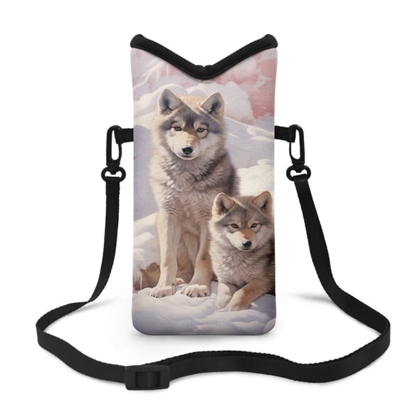 SEANATIVE Men Women Mini Cell Phone Crossbody Bag Shockproof Universal Smart Phone Case Bag with Adjustable Strap Phone Pouch for Travel, Beach, Walking, 8'' x 4'', Cute Snow Wolf