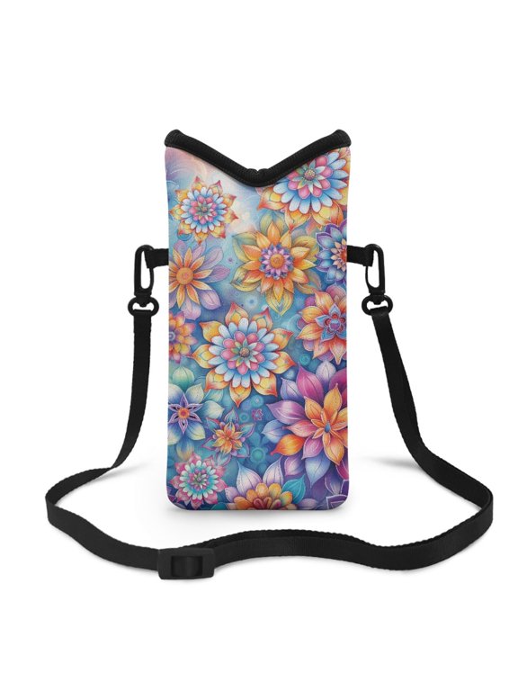Men Women Small Crossbody Purses Mini Cellphone Pouch Case Phone Carrier Bag with Detachable Adjustable Strap for iPhone 15/14/13, 8 x 4 inch, Colorful Boho Flower