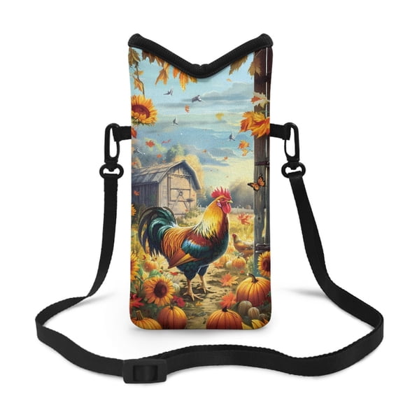 SEANATIVE Men Women Small Crossbody Purses Mini Cellphone Pouch Case Phone Carrier Bag with Detachable Adjustable Strap for iPhone 15/14/13, Rooster Chicken Pumpkin Sunflower Pastoral Style