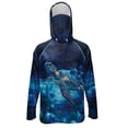 thumbnail image 1 of SEANATIVE Men's Hooded Fishing Shirt Sun Protection Full Coverage Running Fishing Hoodie UV Protection Long Sleeve Hiking Clothes with Mesh Face Mask, M, Sea Turtle Flower Galaxy Blue, 1 of 7