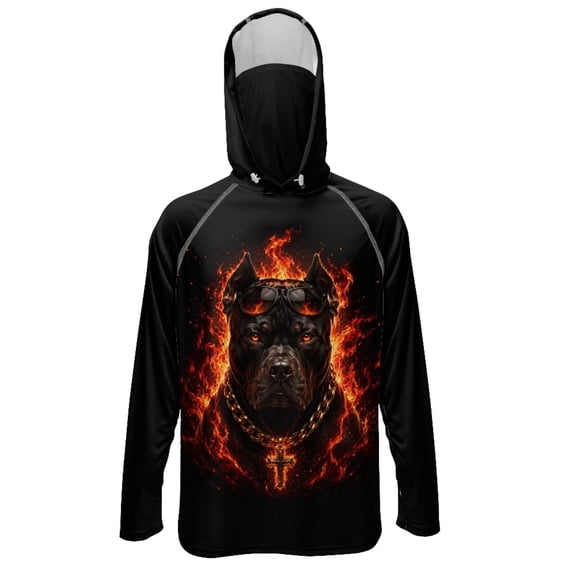 SEANATIVE Men's Long Sleeve Sun Protection Fishing Hoodie with Face Mask Breathable Lightweight Hooded Fishing Athletic Workout Shirt for Hiking Running, 3XL, American Pit Bull Terrier Dog