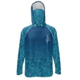 thumbnail image 1 of SEANATIVE Men's Summer Fishing Hoodie Top Long Sleeve UV Protection Hooded Fishing Shirt with Mesh Face Mask, Hiking Running T-Shirt Cooling Outdoor Wear, 4XL, Ocean Water Print Blue, 1 of 7