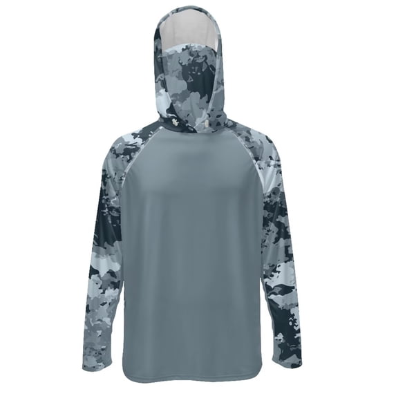 SEANATIVE Men's UV Protection Fishing Hoodie with Face Mask, Full Coverage Sun Guard Tops Lightweight Fishing Shirt for Running Workout Travel, 2XL, Camouflage Gray
