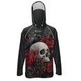 thumbnail image 1 of SEANATIVE Men's UV Protection Sun Hoodie Long Sleeve Fishing Tops Hiking Running Shirt Multi-Use Outdoor Sports Casual Top Summer Fall Outfits for Men, S, Skull Crow Rose Red Black, 1 of 7
