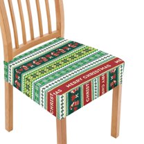 SEANATIVE Merry Christmas Chair Seat Covers Set of 2 Chair Covers for Dining Chairs Square Chair Slipcover Cover with Elastic Band Xmas Dining Stool Suitable Cover for Most Regular Chairs