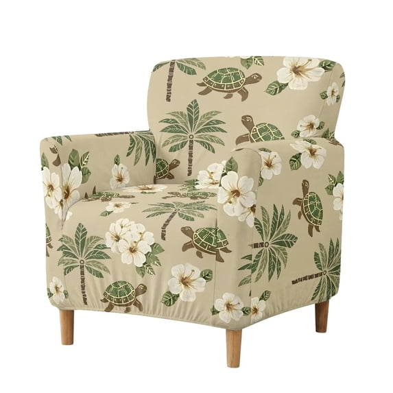 SEANATIVE Mid Century Modern Accent Chair Slipcover Soft Armchair Cover Dustproof Single Seater Sofa Cover for Living Room Bedroom Office Decoration, Tropical Sea Turtle Palm Tree Flower Beige