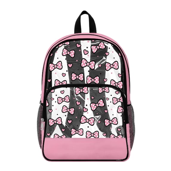 SEANATIVE Middle School Clear Backpack Kids Transparent Bookbag See Through Daypack Heavy Duty PVC Schoolbag School Accessory for Boys Girls Teens, Pink Bow Print
