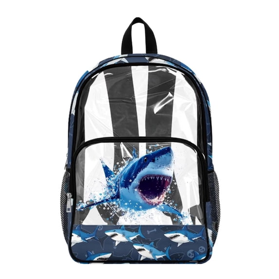SEANATIVE Middle School Clear Backpack Kids Transparent Bookbag See Through Daypack Heavy Duty PVC Schoolbag School Accessory for Boys Girls Teens, Shark Blue