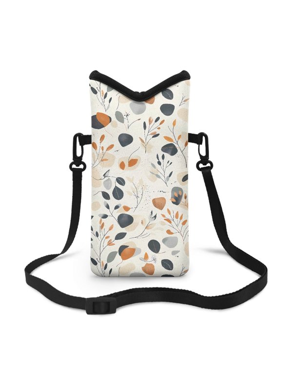 Mini Crossbody Bag Waterproof Cell Phone Pouch with Detachable Adjustable Strap Small Shoulder Bag Satchel Bag for Cellphone Keys Lipstick Cash, Abstract Boho Geometric Art Leaf Beige