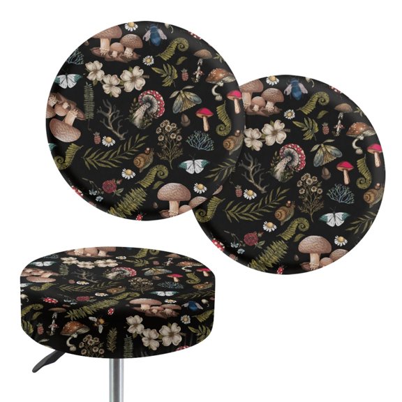 SEANATIVE Mushroom Plants Round Stool Covers Set of 2 Stretchy Circle Bar Stool Covers Decoration Size M Aesthetic Round Bar Stool Seat Cover with Elastic Edge