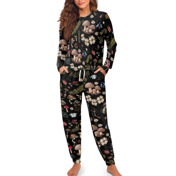 SEANATIVE Mushroom Plants Women Pajamas Size XL Long Sleeve Top and Pants Loungewear Pajamas for Women Set of 2 Womens Soft Pajamas Sets Crew Neck Pajama House Wear