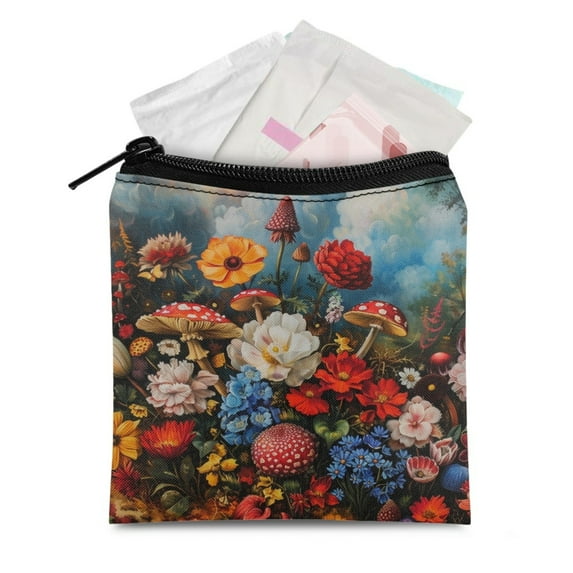 SEANATIVE Mushroom Sanitary Napkin Storage Bag Plant Flower Sanitary Pad Bags Pouch for Women Washable Feminine Hygiene Bag with Zipper Mini Cosmetic Bag for Purse