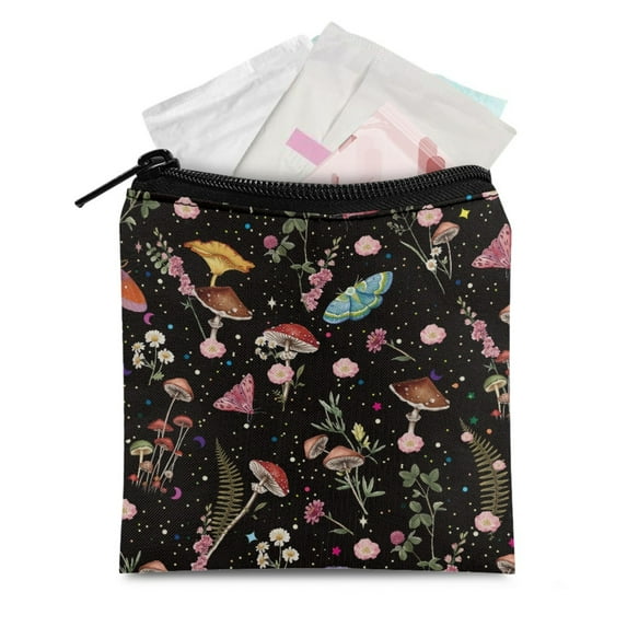 SEANATIVE Mushroom Sanitary Napkin Storage Bag for Women Star Forest Portable Sanitary Napkin Bag with Zipper Feminine Hygiene Organizer Period Packs for Young Girls