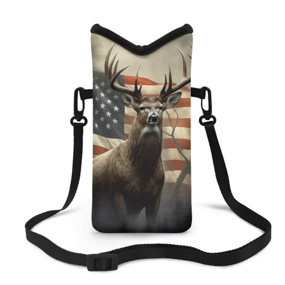 SEANATIVE Neoprene Cell Phone Crossbody Purse Bag With Removable Adjustable Strap Waterproof Mini Travel Bag for Cellphone, Keys, Lipstick, 8 x 4 inch, American Flag Deer Deadwood Pattern