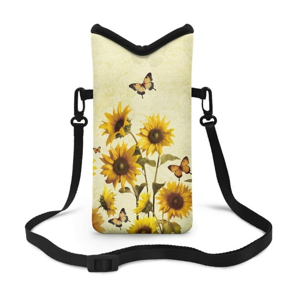 SEANATIVE Neoprene Cell Phone Crossbody Purse Bag With Removable Adjustable Strap Waterproof Mini Travel Bag for Cellphone, Keys, Lipstick, Power Bank, 8 x 4 inch, Sunflower Butterfly Beige