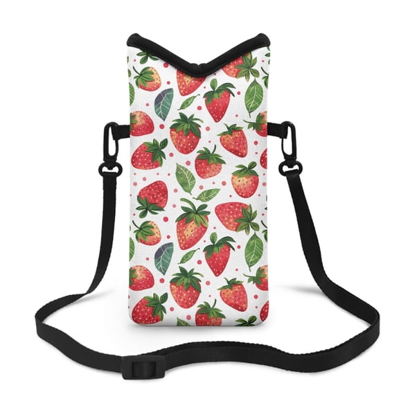 SEANATIVE Neoprene Cellphone Crossbody Bag Waterproof Small Cell Phone Pouch with Removable Adjustable Strap Hands-Free Phone Case Bag for Women Men,8 x 4 inch, Cute Strawberry Red White