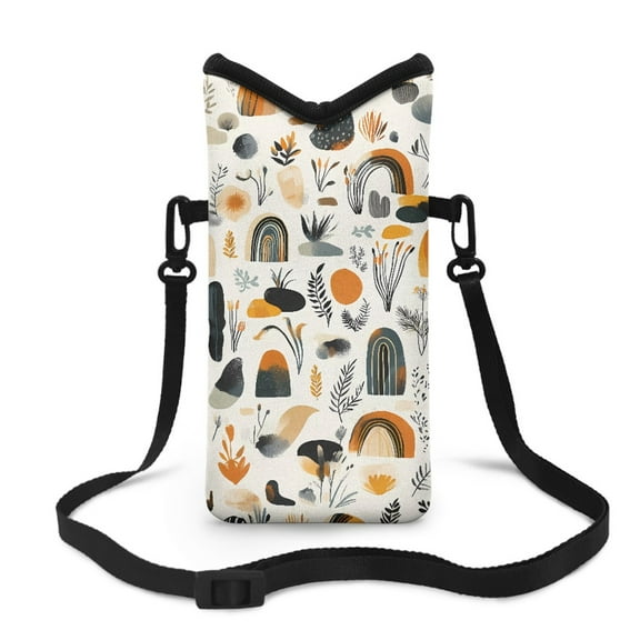 SEANATIVE Neoprene Crossbody Bags Waterproof Phone Case with Strap Universal Travel Bag Fits Most Smartphone for iPhone 15/14/13, for Samsung 22/23, Abstract Boho Geometric Art Leaf Creamy White