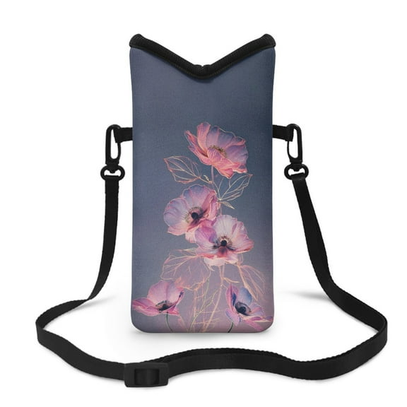 SEANATIVE Neoprene Crossbody Phone Bag Small Shoulder Bag Lightweight Travel Bag With Removable Adjustable Strap for Cellphone, Keys, Lipstick, Power Bank 8 x 4 inch, Pink Flower Gray