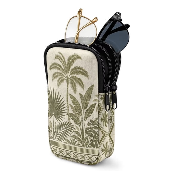 SEANATIVE Neoprene Double Glasses Case Dual Compartment Eyeglasses Sunglasses Holder for Women Men, Glasses Organizer with Zipper Closure, Eyewear Storage Bag, Tropical Leaf Palm Tree Print